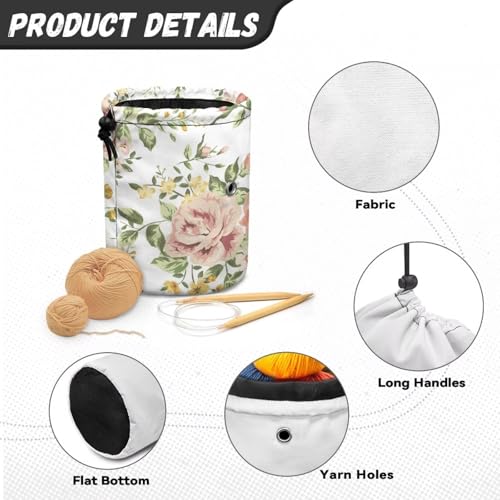 Image of Sellikakes Bright Flower Yarn Bag Knitting Storage Bag, Small Crochet Bag Knitting Organizer Yarn Storage Knitting Bags, Store Skein Ball, Needles Accessories