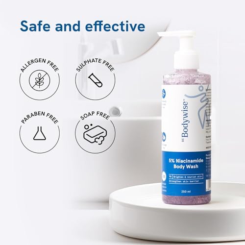 Image of Be Bodywise 5% Niacinamide Brightening Body Wash | Hydrates & Deep Cleanses Skin | For Glowing & Hydrated Skin | With Aloe vera, Vitamin B3 & E | For All Skin Types | 250ml