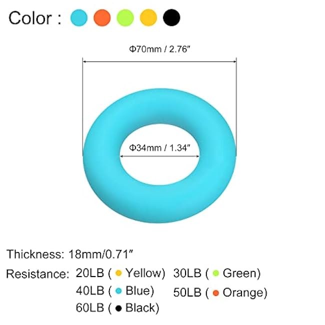 uxcell Hand Grip Strengthener, 5 Level: 20/30/40/50/60Lbs Silicone Rings Fingers Forearms Exercise Grip Trainer for Rock Climbing Athletes Workout