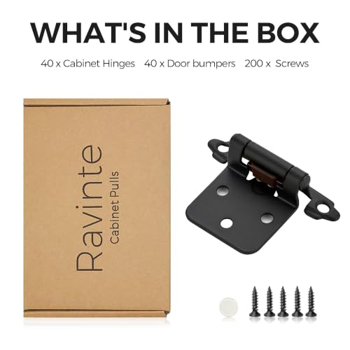 Image of Ravinte Matte Black Cabinet Hinges, 1 /2 Inch Overlay, 40 Pack (20 Pairs)