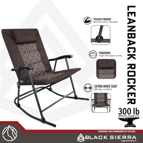 Black Sierra High Back Folding Rocking Chair, XL Oversize Camping Rocker Supports 300 LBS, Padded Portable Heavy Duty Armchair for Deck and Patio - Thumbnail 3