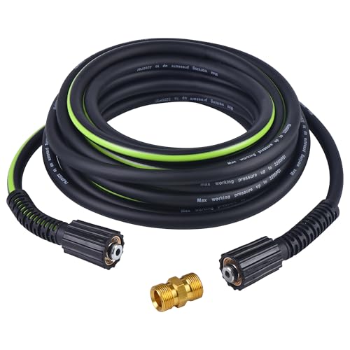 RainBello Pressure Washer Hose 1/4 25FT - 3200 PSI Heavy Duty Power Washer Hose Replacement with M22-14mm Aluminum Fittings Flexible Kink-Resistant Hose for Gas & Electric Pressure Washers