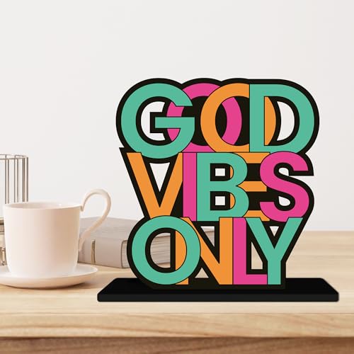 Image of Artvibes Good Vibes Only Inspirational Quotes Table Decor for Office Desk | Home Decoration Items | Living Room | Modern Art Wooden Showpiece Decorative Gift item (SP 1185)