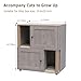 Curtainboro Double Litter Box Enclosure for 2 Cats, 2 Tier Enclosed LitterBox Enclosure Furniture with Scratching Post and Litter Mats, Wooden Corner Cabinet Cat Washroom or Bed Grey