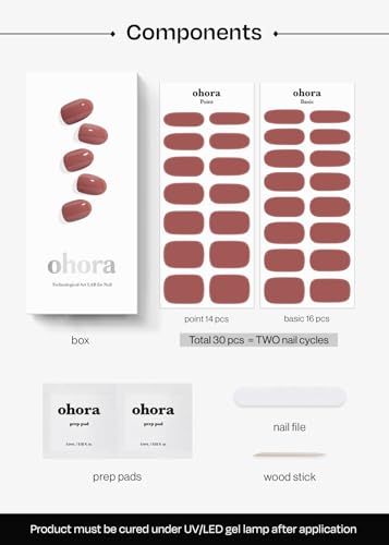 Image of ohora Semi Cured Gel Nail Strips (N Cream Rose) - Brown, Solid, Works with Any UV /LED Lamps, Salon-Quality, Long Lasting, Easy to Apply & Remove - Includes 2 Prep Pads, Nail File & Wooden Stick