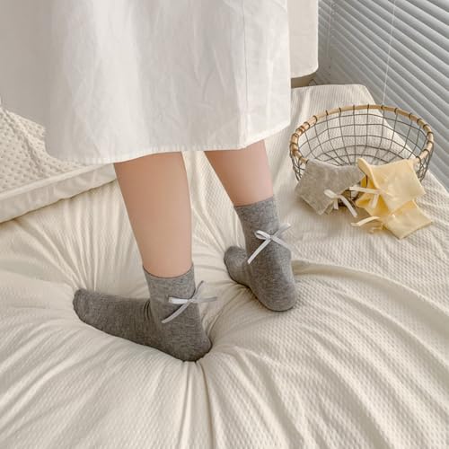 Image of Women's Bow Crew Socks - Cotton Sweet Lolita Dress Breathable Soft Girls' Socks - 3 Pairs