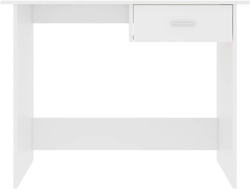 vidaXL Engineered Wood Desk with Drawer Feature, Sleek Modern Design, Ideal for Office and Home Use, Durable and Easy to Maintain - White Color