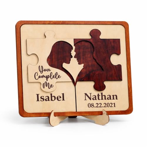 Personalized Couple Puzzle Plaque – Custom Wooden Love Sign with