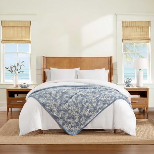 Tommy Bahama - Reversible Plush Sherpa Throw Blanket, 50 x 70, Ultra Soft Blanket for Blanket for Bed & Couch, Art of Palms Blue by Tommy Bahama - Used condition - Image 2