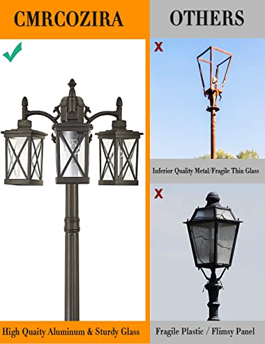 Cmrcozira Modern Outdoor Street Light 82.7" H, Dusk To Dawn 3-Head Post Lights, Outdoor Lamp Post With Outlet, Waterproof Outdoor Lamp Post Lights, Street Lantern 3 Light In Black For Exterior Yard #TOP7