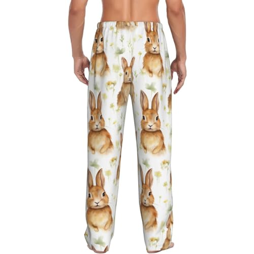 Rabbit Floral Mens Pajama Pants Cozy Lounge Baggy Lightweight Pj Pants Lounge Bottoms With Elastic Waist3