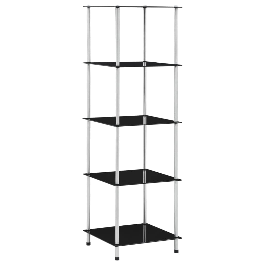 Estantería de 5 niveles de vidrio templado negro de 40x40x130 cm para almacenamiento