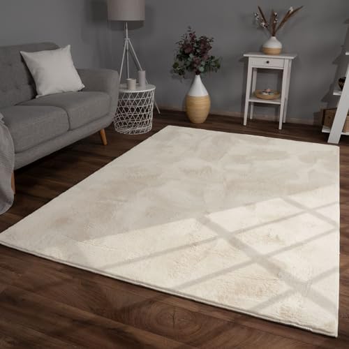 TT Home Alfombra De Pelo Largo Suave Monocromo Moderna, Color: Cr...