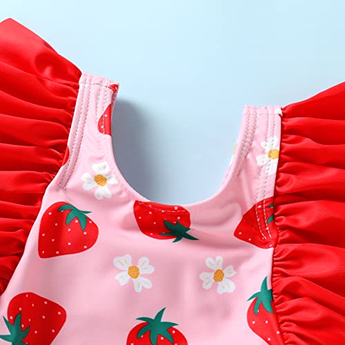 Newborn Baby Girl Ruffle Swimsuit Infant Toddler One Piece Floral Bikini Beach Bathing Swimwear Set(L2-Strawberry,6-12 Months) #TOP3