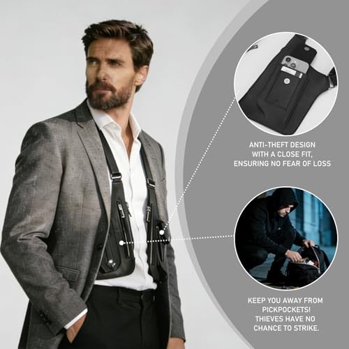 2026 Anti-Theft Double Shoulder Armpit Bag for Men Vest Bag Concealed Carry Holster with Adjustable Straps, Multi-Pocket Underarm Pouch for Travel, Outdoor Running, cycling & Daily Commute etc（black） — view 2