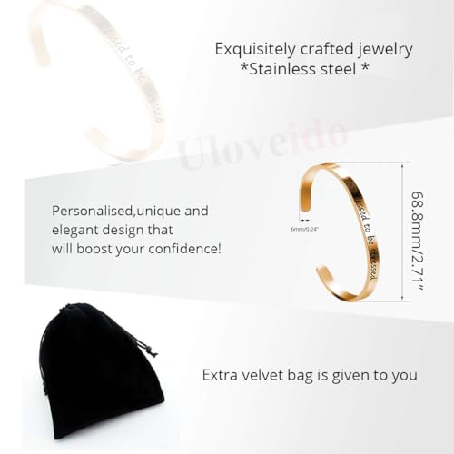 Image of Uloveido Stainless Steel Inspirational Bracelets for Women Engraved Personalized Mantra Initial Motivational Cuff Bangle Y460