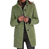 Women's Wool Blend Coat Single-Breasted Trench Coats Warm Winter Long Thick Overcoat Casual Long Sleeve Pea Coats