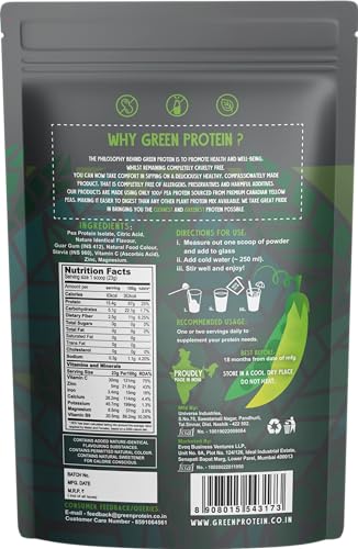 Image of GREEN PROTEIN Plant Protein Isolate Powder, Plant Protein, No Added Sugar, 100% Soy Free, Dairy Free, Gluten Free, Allergen Free, Tangy Orange Flavor, 15g Protein Per Serving, Pouch (500g)