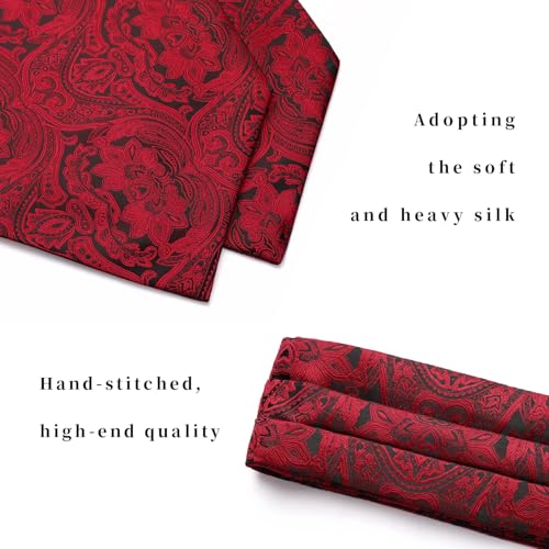 Image of HISDERN Ascot Ties for Men Paisley Floral Ascot and Pocket Square Set Classic Self Tie Mens Cravat Handkerchief for Wedding