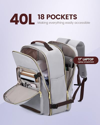 Image of LOVEVOOK 40L Travel Backpack Flight Approved Carry on Backpack,3 Packing Cubes,Waterproof Personal Item Travel Bag,TSA Carry on Luggage Suitcase Travel Essentials,Gifts for Women & Men,fits 17 inch Laptop