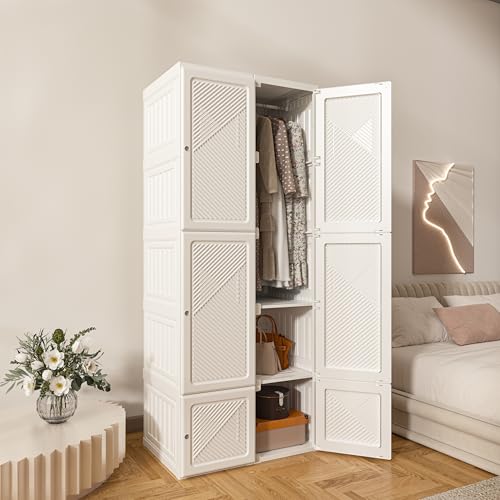MAYIBOX Zusammenklappbarer Kleiderschrank,104x170x50cm, schnelle Montage, vielseitiger Schrank mit Kleiderstange und Magnettüren,Perfekt für Schlafzimmer und Wohnzimmer