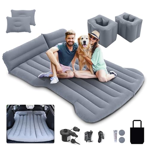 MILBOPAX Car Air Mattress, Inflatable Bed Compatible with Tesla Model Y, Thickened Flocking Camping Air Bed with Air Pump, 2 Pillows, 2 Piers, Car Sleeping Pad for Tent Outdoor and Travel