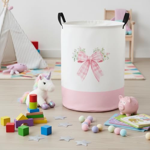 Image of Baby Laundry Hamper Basket Baby Hamper for Nursery Boy and Girl Cute Storage Bin Organizer Boho Room Decor(Bowkont Flower)