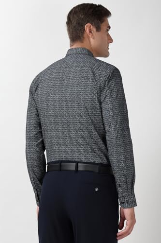 Image of Peter England Men's Printed Formal Shirt with Geometric Bloom Pattern - 100% Cotton, Full Sleeves, Regular Fit