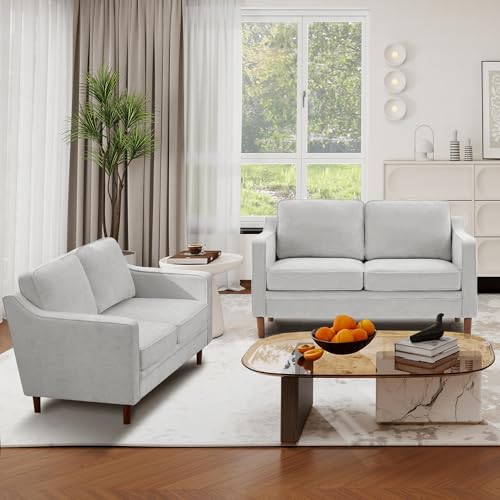 Image of Kingfun 60 inch Chenille Sofa, Loveseat Couch, Mid Century Modern Love Seat Couches with Solid Wood Frame for Living Room Bedroom