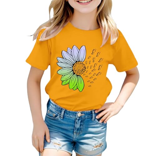 Girls Loose Fit Sunflower Graphic T Shirts Short Sleeve Crewneck Cute Pattern Printed Tops Kids (D-Yellow, 10-11 Years)3