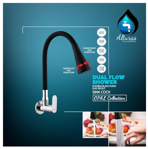 Image of ALTURAS Dual Flow Black Kitchen Sink Cock with 360 Degree Swivel Spout | Kitchen Sink Tap | Kitchen Faucet | Tap for Kitchen (Opal)