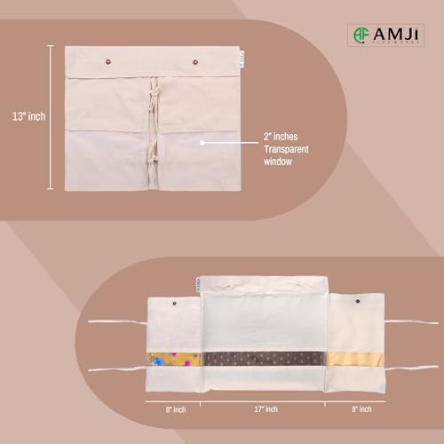 Image of Pure Cotton Fabric Saree Storage Bags | Set of 6, Big Size (17x13 Inches) | Transparent Mesh Window | Button Closure | Off-White Saree Covers | Blouse & Petticoat Organizer for Women