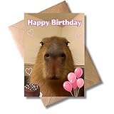 WBdesignz Geburtstagskarte mit Capybara - süße Glückwunschkarte „Happy Birthday“ mit Schokoladentorte & rosa Luftballons - für Freundinnen, Kolleginnen & Tierliebhaber zum Geburtstag (DIN A6)