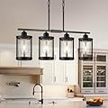 Osimir 4-Light Kitchen Island Lighting, Black Linear Dining Room Light Fixtures with Clear Glass and Chain, Modern Farmhouse Chandelier Pendant Light for Kitchen Island Dining Room, OS-3014-4ISBK