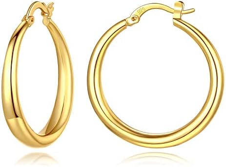 STAYLOVE Big Thick Gold Hoop Earrings for Women 14K Real Gold Plated Classic Lightweight Chunky Gold Hoops Hypoallergenic Hoop Earrings with 925 Sterling Silver Post, 30MM