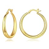 STAYLOVE Big Thick Gold Hoop Earrings for Women 14K Real Gold Plated Classic Lightweight Chunky Gold