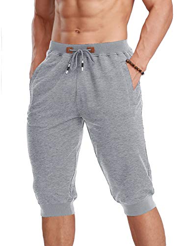 Cotrasen 3/4 Pants Men Gym Clothes for Men Shorts Casual Jogger Capri Shorts Men 3/4 Capris Jogger Shorts Light Grey