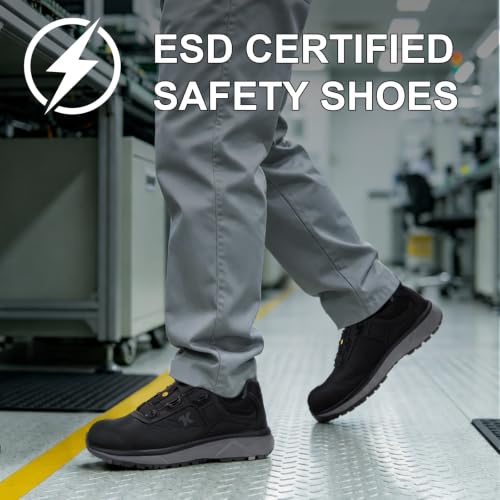 Image of ESD Shoes for Men - Durable Quick Lacing System, Lightweight Aluminum Alloy Toe, Static Proof, Waterproof, Puncture-Resistant, Oil & Slip Resistant Industrial Safety Work Sneakers