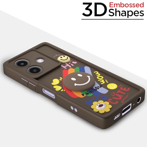 Image of Pikkme Back Cover for Oppo A3x 5G / A3x 4G / A3 5G | Soft Silicone| Cute Rainbow Smile & 3D Cartoon Flower Design | Shockproof Raised Camera Protection Bumper Case (Brown)