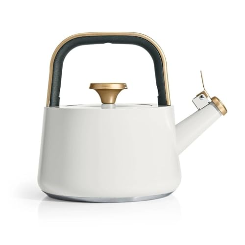 Modern Stovetop Tea Kettle, 1.8L Ceramic Coated, White with...