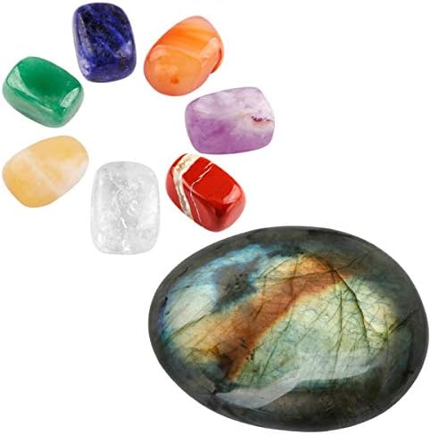 mookaitedecor 7 Chakras Healing Crystal Pyramid Energy with 7 Chakras Stone Points Wands Reiki Spiritual Decoration Figurine