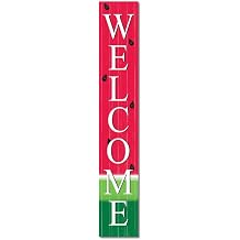 Welcome Watermelon Porch Board 8x48 Welcome Solid Wood Sign and Porch Leaner for Front Door Porch Deck Wall - Indoor Outdoor Summer Farmhouse Rustic Vertical Porch Decor