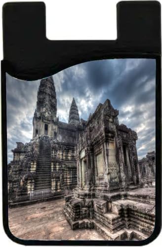 Island Gifting Neoprene Stick-on ID Card Holder for iPhone/Galaxy/Google Android Cases Featuring Image of Ankor Wat a Landmark in Cambodia
