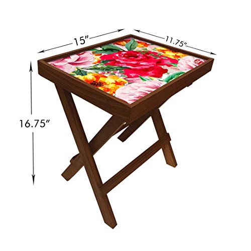 Image of Nutcase Designer Teak Wood Side Table Folding Wooden Bedside Coffee Outdoor Picnic Table - Beautiful Rose 12 x 16