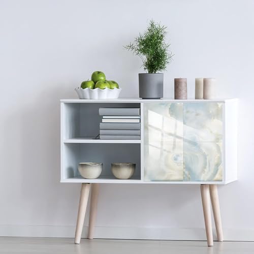 Papier peint étanche marbre bleu beige pour masquer et protéger un mur abîmé
