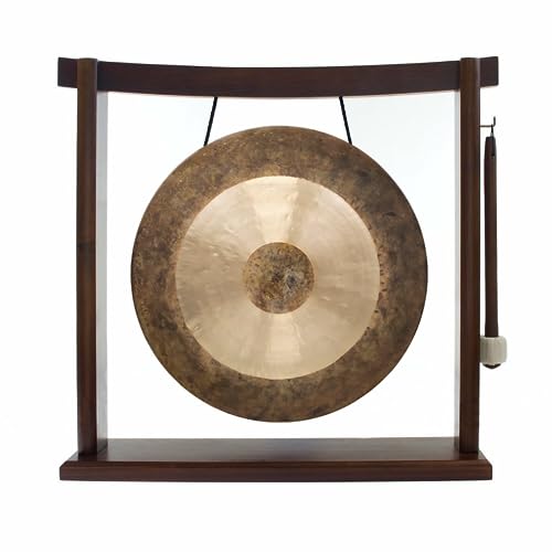 10″-12″ Gongs on Woodsonic Stand – Includes Gong, Mallet, & Stand/Easy to Play Traditional Chinese Gong/Easy to Assemble Stylish Wood/Great for Small Spaces
