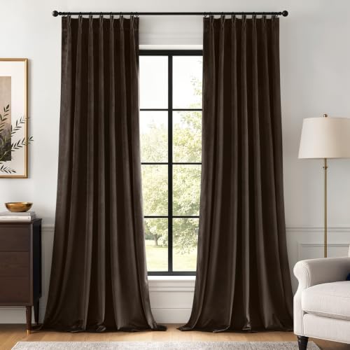 Image of MIULEE Chocolate Brown Velvet Curtains 96 inches Long, Pinch Pleated Blackout Drapes with Hooks, Thermal Insulated Pinch Pleat Panels for Bedroom Living Room, 2 Panels