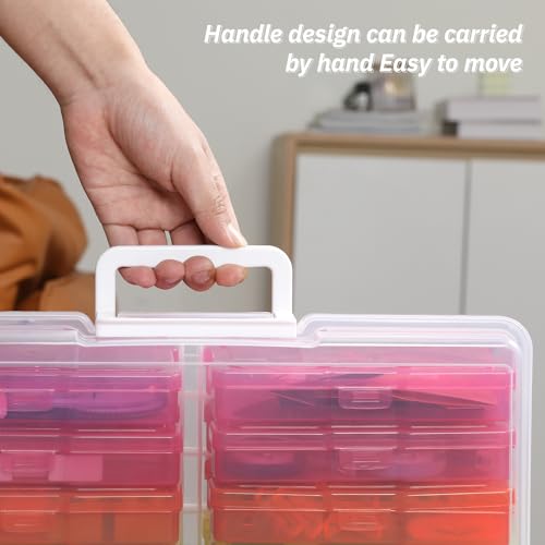 Image of PCA Photo Storage Box 4 inch x 6 inch Cases With Handle - 16 Inner Keeper, Large Organizer, Plastic Craft Case for Stickers, Stamps, Jigsaw, Vegetable Seeds