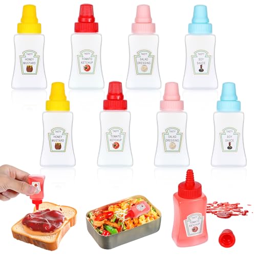 YUXIANLB 4Pcs Mini Ketchup Bottles, 25ml Small Condiment Squeeze Bottles with Sturdy Screw Cap, Portable Honey Sauce Salad Dressing Dispensers Containers for Kids Adults Lunch Box Accessories