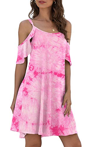 Jouica Bikini Swimsuit Swimwear Dresses For Women Beach Cover Up Cotton Crew Neck Dresses,Tie Dye Red,Large #TOP1